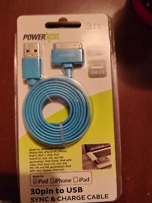 PowerXcel BLUE 30pin to USB Sync & Charge Cable 3 ft For iPod iPad iPhone - Image 1 of 4