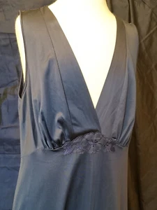 Vintage 1970s MG Navy Blue Nylon Antron III Satin Gown Nightgown MED 34 - Picture 1 of 9