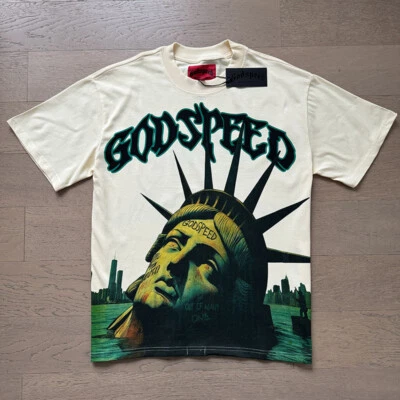 NUEVA Camiseta Para Hombres Godspeed Estatua de la Libertad Retrato Estampado Camiseta Lavada 2 Colores Foto 1 de 4