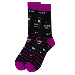 Para hombre Arcade Novedad Vestir Calcetines Talla 10-13 Hombre Zapatos 6-12.5 Negro Púrpura - Imagen 1 de 4