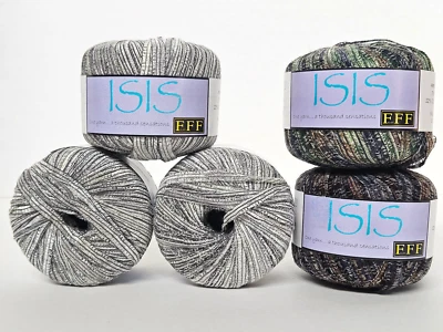 Hilo de cinta Filati FF ISIS, lote de 5; blanco, azul/verde, azul/marrón 50 g/104 yardas ea Foto 1 de 4