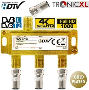 3fach gold Breitband Kabel Verteiler 3-Fach TV Sat Splitter BK CATV HD 3D 4K - Bild 1 von 4