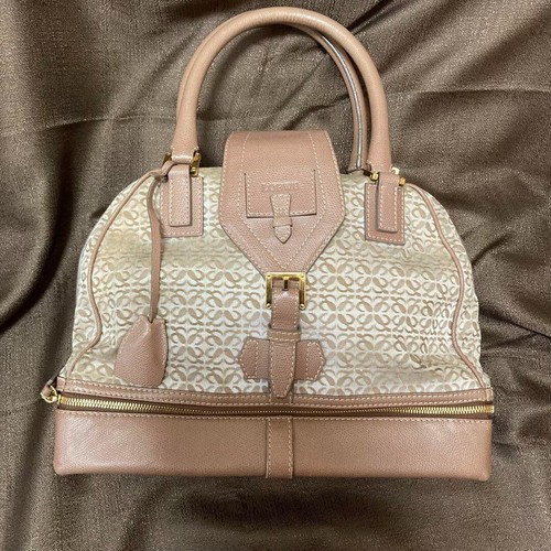 Borsa a mano Loewe Traveler ripetizione anagramma tela pelle usata beige
