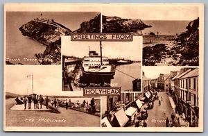 Postcard Holyhead UK c1956 Greetings from Holyhead Multi View Mail Boats Street - Picture 1 of 2