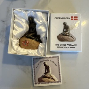 Vintage Brass Copenhagen Denmark Figurine Sculpture Mermaid On Rock Eriksen NIB - Picture 1 of 4