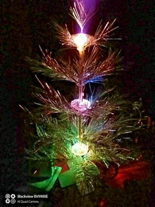 Vintage USSR christmas tree built-in backlight!! aluminum color. 2.3Ft - Picture 1 of 12