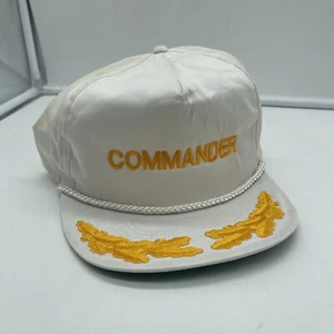 Vintage SnapBack Ball Cap Commander All White Gold Supreme Rope On Brim - Picture 1 of 9