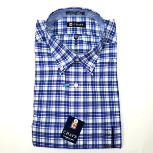 Vtg 80s NOS Chaps Blue Check Oxford Long Sleeve Dress Shirt 17-17 1/2, 34/35 - Picture 1 of 10