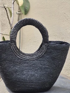 Vintage YSATIS Givenchy Black Straw Couture Spring Women's Shoulder Tote Bag  - Picture 1 of 24