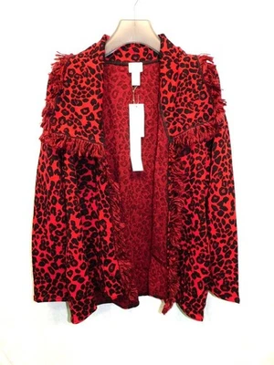 Cárdigan Suéter Chico's Talla 2 L Nuevo con Etiquetas Rojo Negro Estampado Leopardo Debbie Manga 3/4 Foto 1 de 4