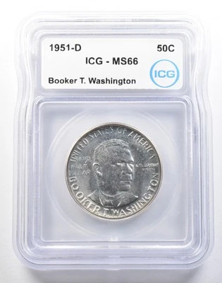 1951-D Booker T Washington Commemorative Half Dollar MS66 ICG *0122 - Image 1 of 3