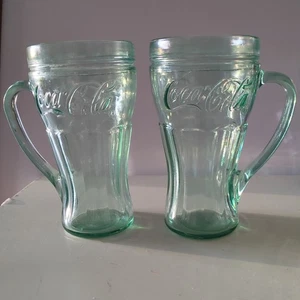 Coca-Cola Vintage Becher Trinkflaschen 16oz Teal Libby Green mit Griffen - Bild 1 von 4