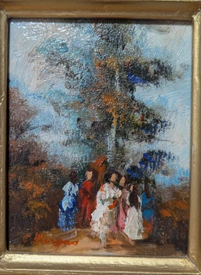 Vintage French Mini Oil Painting Brevete SGDG - Image 1 of 4