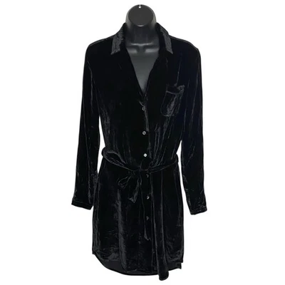 Vestido AG Adriano Goldschmied Terciopelo Pequeño Negro Corbata Cintura Mezcla Seda Judson NUEVO Foto 1 de 4