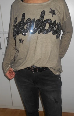 Flippiges schlammfarbiges Longsleeve von Frogbox mit Glitzeraufdruck Gr.XL  - Bild 1 von 4