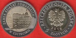 Poland 5 zlotych 2016 "Dukes' Castle in Szczecin" BiMetallic coin UNC - Picture 1 of 1