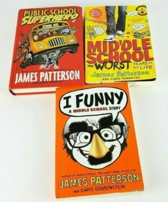 James Patterson Lot of 3 Kids Middle School Public School Superhero HC PB Books - Image 1 of 4