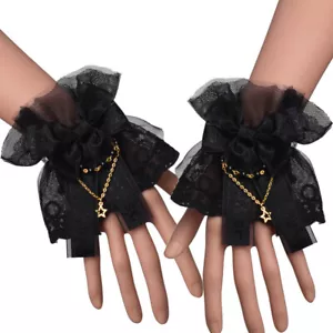 Steampunk Handgelenkmanschette Handschelle Spitzenmanschetten mit Schleife Tüll Kostüm Viktorianisch - Bild 1 von 16
