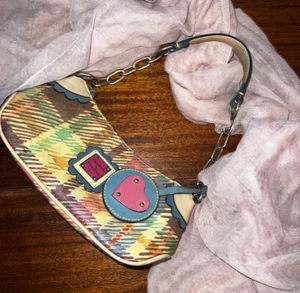 DOONEY & BOURKE Baguette Purse Pastel Plaid Pink Turquoise Bag Tote NWOT - Picture 1 of 11