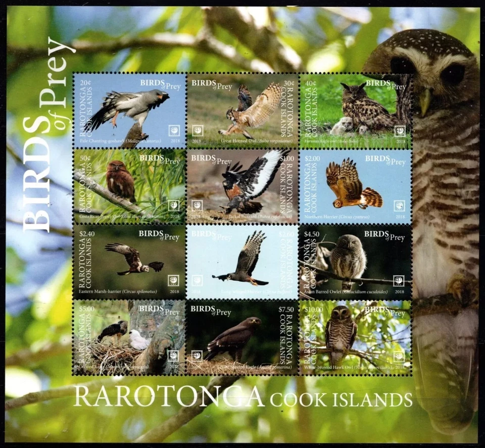 Cook Islands Rarotonga 2018 MNH SS, Birds of Prey, Owls, Eagles - Image 1 of 1