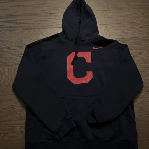 Nike Mens Navy Blue Cleveland Indians Guardians Fleece Hoodie Big Logo XL EUC Cover