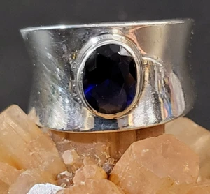 Vintage Sterling 925 Silver Men's Jewelry lab-created Blue Sapphire Ring Sz6 - Picture 1 of 11