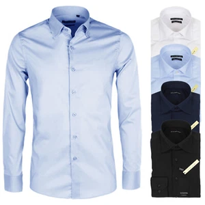 Camicia Uomo Sartoriale Slim Camicie Manica Lunga Cotone Celeste Bianca VEQUE - Imagen 1 de 26
