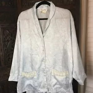 Vintage Christian Dior Pyjama-Set mittelblau Paisley strukturierte Spitzentaschen - Bild 1 von 9