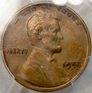 1955/55 DDO LINCOLN WHEAT CENT/PENNY DOUBLE DIE OBVERS RARE PCGS AU 55/58 DETAIL - Picture 1 of 6