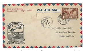 Canada 1936 Air Mail Cover #C5  from Rimouski PQ  to Sept-Iles PQ - Picture 1 of 2