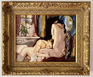 Vintage Russian Erotic Painting after Konstantin Somov Gay Nude Art Deco Oil - Picture 1 of 8