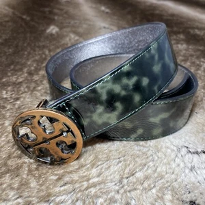 Cintura Tory Burch da uomo verde S nero lucido pelle motivo oro rosa fibbia logo - Foto 1 di 10
