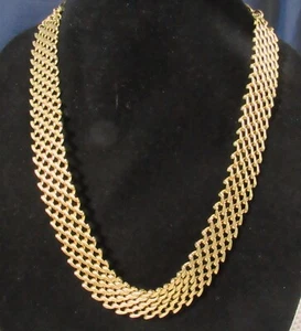 Vintage goldfarbene Mesh breite flache Gliederkette Halskette Statement 7/8" - Bild 1 von 4