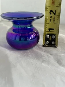 Gibson Cobalt Blue Iridescent Carnival Glass Mini Cuspidor Spittoon Vintage 2” - Picture 1 of 8
