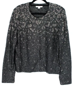 ST. JOHN EVENING Black Metallic Silver Lurex Knit Zip-Front Short Jacket 16 - Picture 1 of 6