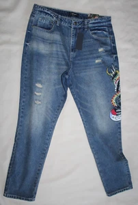 Ed Hardy New York City NYC Eagle Skull Snake SLIM TAPER JEAN $175 SIZE 34 NWT - Picture 1 of 10