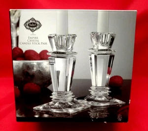 Crystal Glass Classic Candlestick Pair 6" Tall EMPIRE By GODINGER - Picture 1 of 7