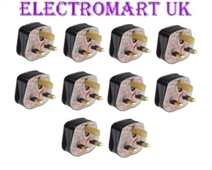 10 X UK 13A AMP 3 PIN MAINS ELECTRICAL PLUG BLACK 240V REWIREABLE BS 1363 - Picture 1 of 1
