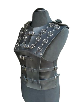 Кожаные доспехи викингов для женщин, комплект женских доспехов larp кожаный нагрудник черные - Изображение 1 из 4