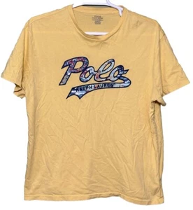 Polo Ralph Lauren T-Shirt Mens XL Yellow Short Sleeve Graphic Hawaiian Spellout - Picture 1 of 5