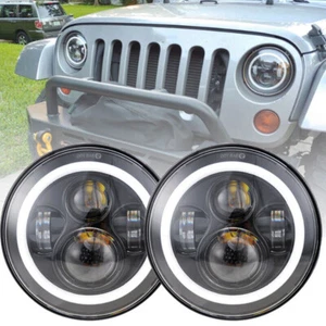 2X For Jeep Wrangler JK 7inch Halo Angel Eyes H4 LED Headlight for Lada Niva 4X4 - Picture 1 of 11
