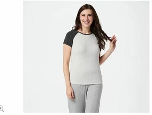 Barefoot Dreams CozyChic Ultra Lite Raglan Tee Carbon/Fog Gray Size XS Top - Picture 1 of 2