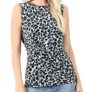 Zenana grau Leopardenmuster Top Animal Print ärmelloses Top für Damen - Bild 1 von 3