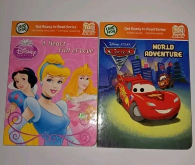 Lot of 2 Disney Princess & Pixar Cars Leap Frog Tag Jr Learning Books Homeschool - Image 1 of 4