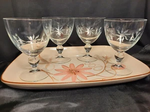 4 MCM Kristall ausgefallen Blumenschliff Wasserkelch Dessertgläser Retro Eleganz Set - Bild 1 von 8