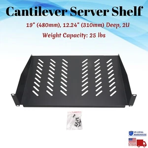 2U 19" Server Shelf Tray 2 Space Vented Rack Mount 12.24" Deep Depth Network - Picture 1 of 8