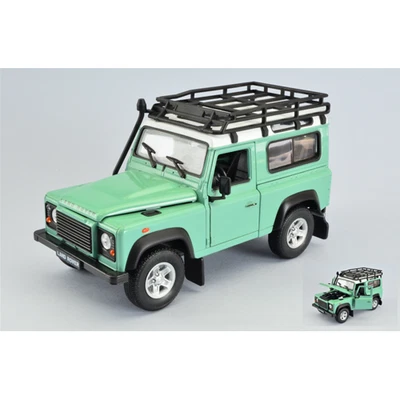 LAND ROVER DEFENDER LIGHT GREEN/WHITE WITH ROOF RACK 1:24 Welly Auto Stradali Mo - Immagine 1 di 3