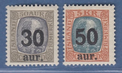Iceland 1925 Postage Stamps with Local Overprint Mi. No. 112-113 Clean Unused * - Image 1 of 2