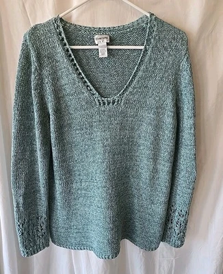 Suéter Chico's tejido cuello en V verde para mujer talla 3 (XL) manga larga Foto 1 de 4