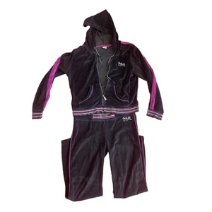 Fila Velour Tracksuit Set Purple Stripe Zip Up Hoodie & Pants Athleisure - Picture 1 of 8